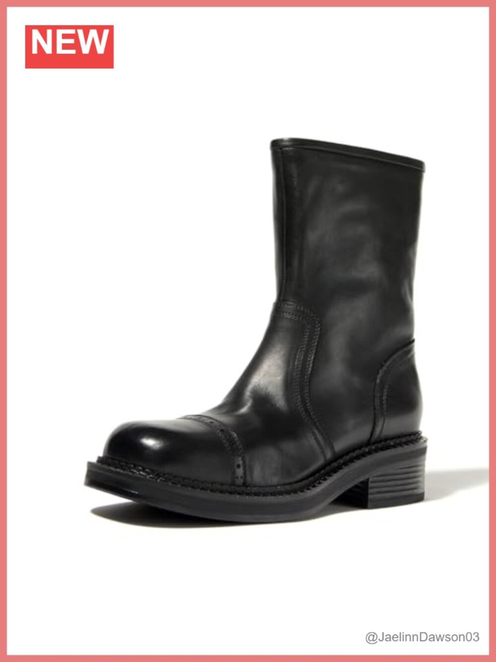 Mid-Calf Cowboy Boots Western Zipper Boots Genuine Leather Chunky Heel